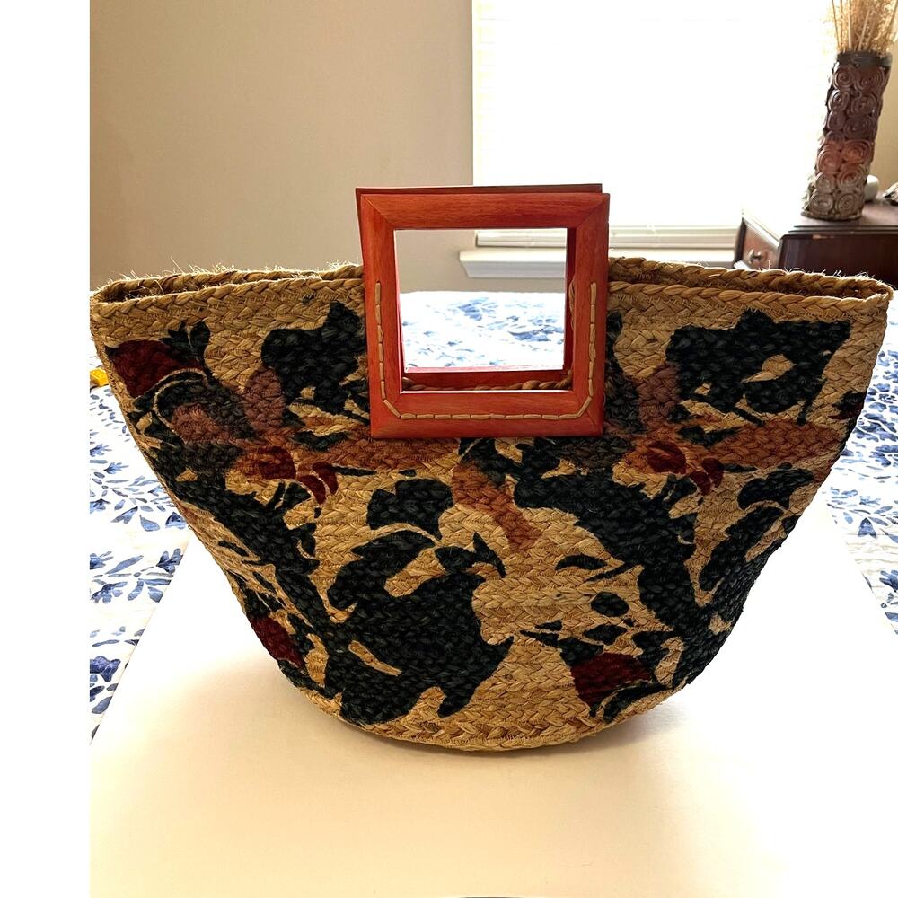 Olivia Miller | Large Tote Natural Beige Straw Jute with Wooden Handles